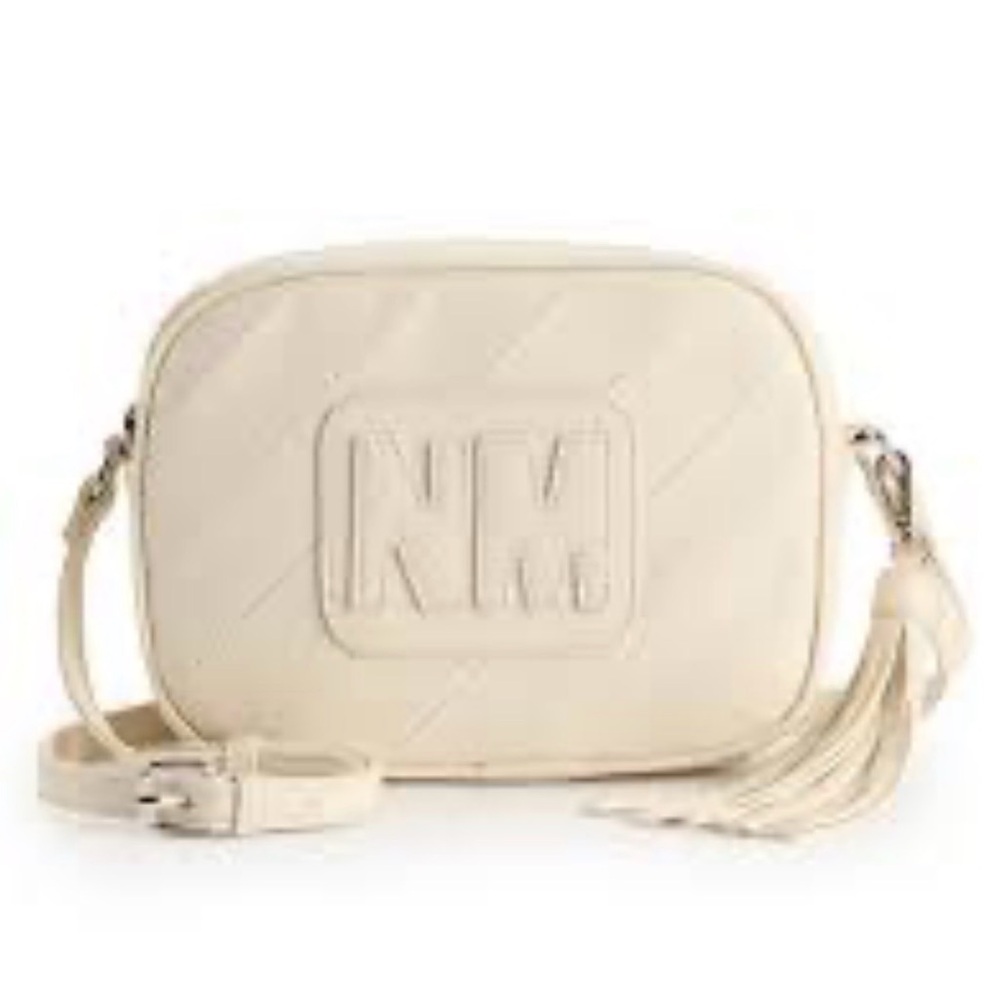 Nicole Miller Faux Leather Cream Crossbody Camera Bag - New
